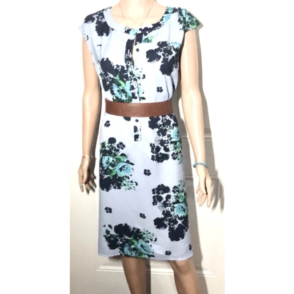 New York and Company blue floral design midi dress large
